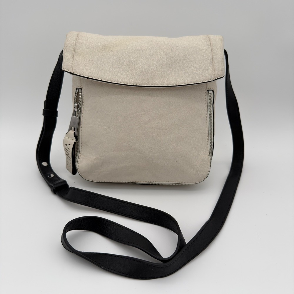Vince Camuto Cream Leather Crossbody Bag Flap Satchel Handbag‎ Purse